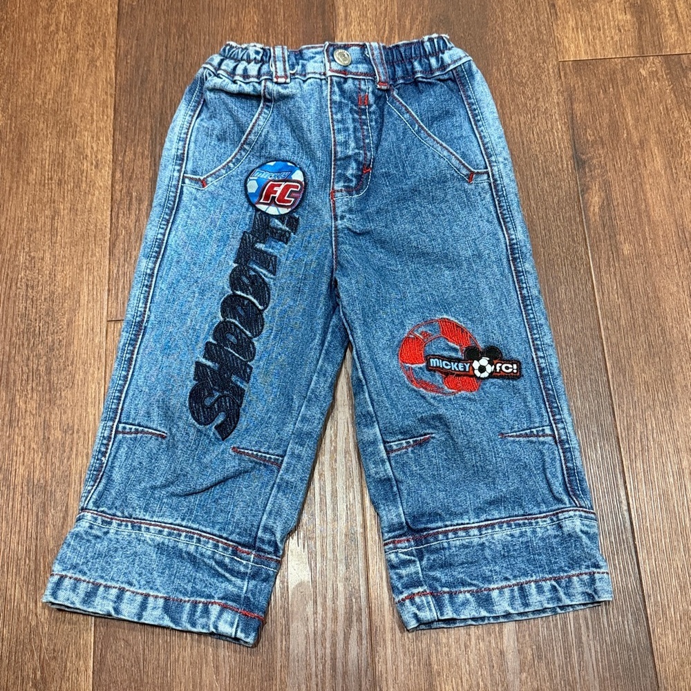 Kids' Blue Jeans with Mickey Soccer Patches